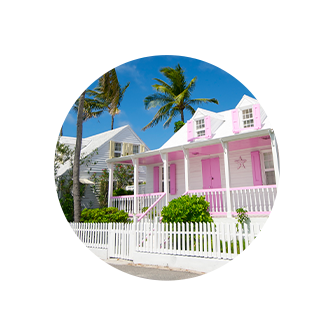 bubblegum pink house in a circled icon
